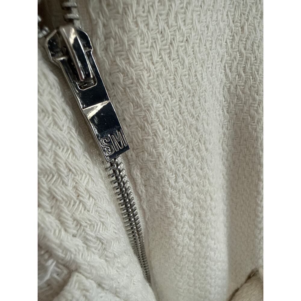 Steve Madded Women’s Cream Ruffle Collar Long Coat. Animal print and red piping - Picture 6 of 9